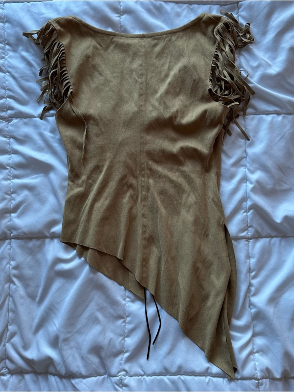 bebe Tan Fringe Lace-Up Asymmetric Corset Top - Picture 4 of 5